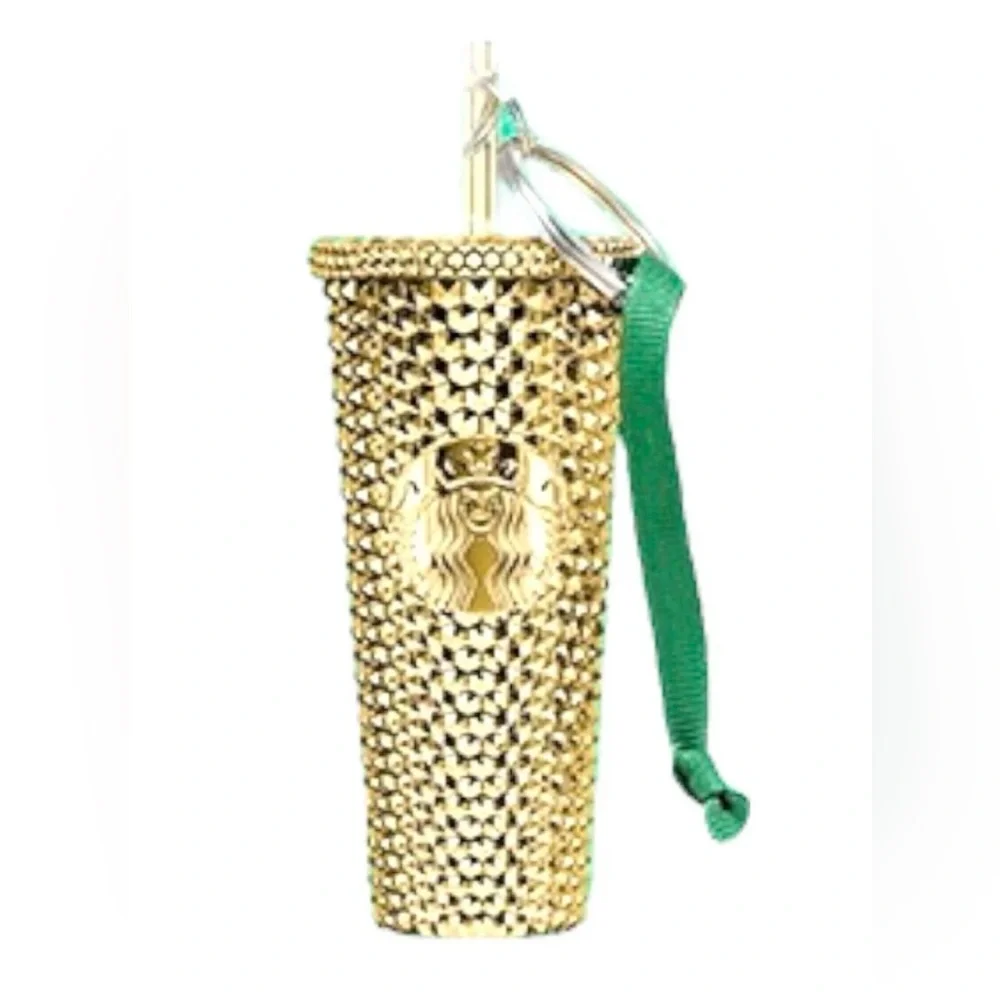 New/Box Starbucks Gold Studded 2022 Holidays Cold Cup Ornament Key Chain Limited